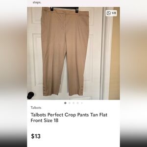 Talbots Perfect Crop Pants Tan Flat Front‎ Size 18